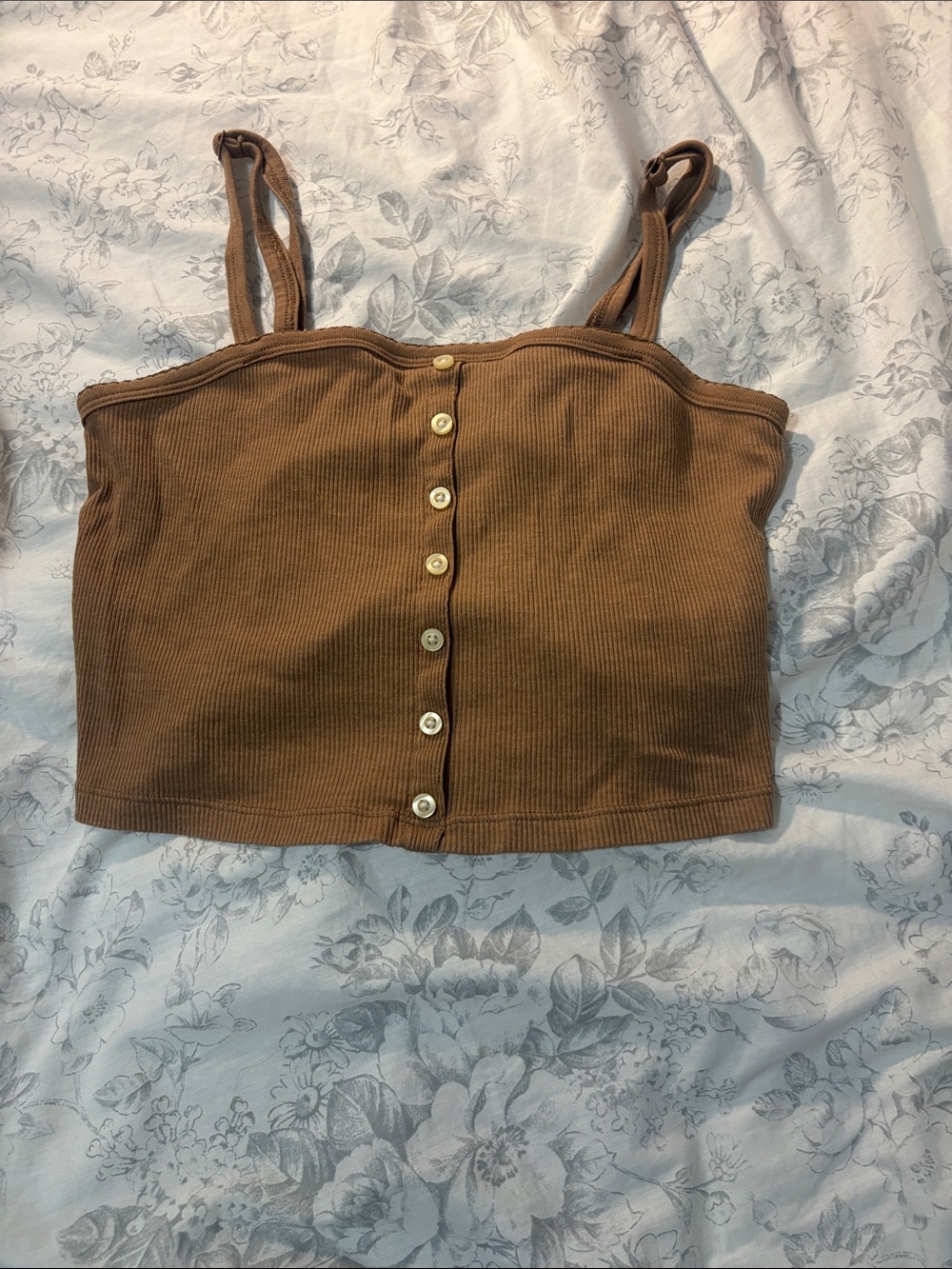American Eagle Outfitters Brown Ribbed Button-Front Cropped Tank